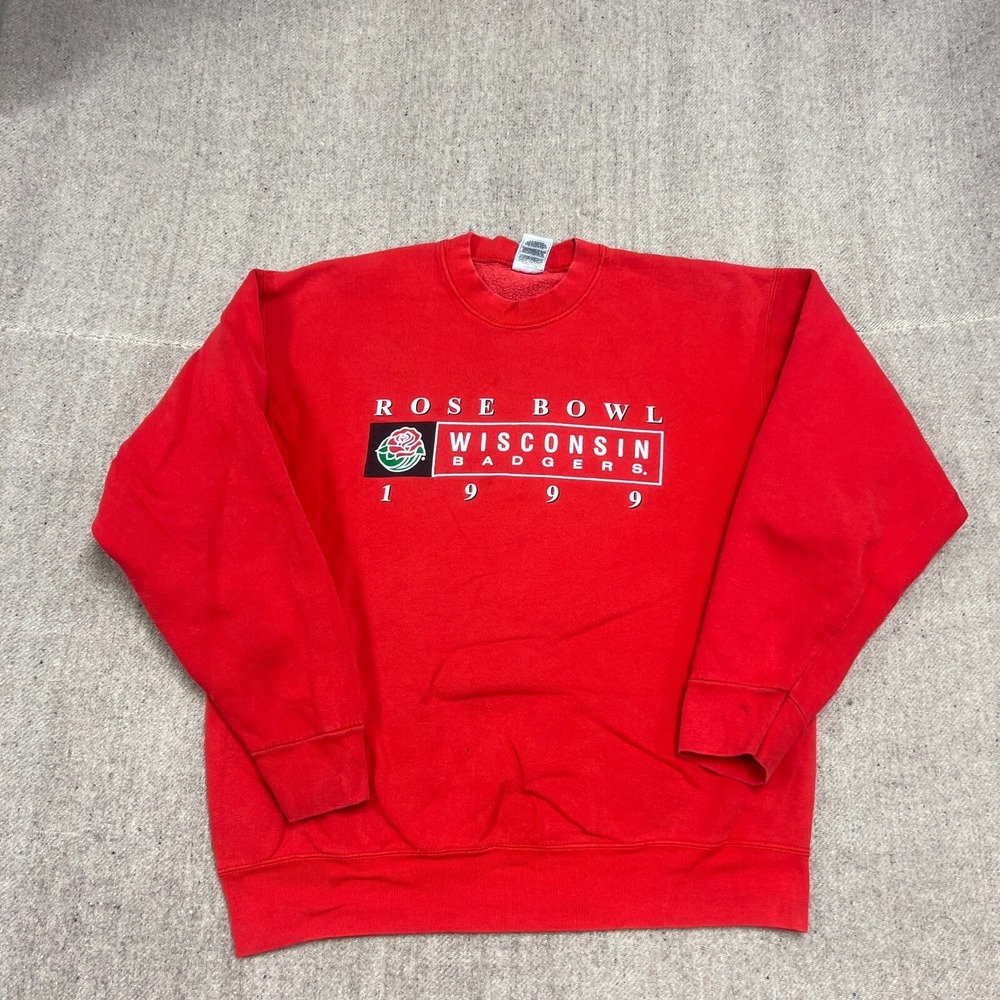 Vintage Wisconsin Badgers Sweatshirt Mens XL‎ Red 1990s Rose Bowl